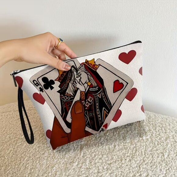 Romantic Queen of Hearts Lovers Cosmetic Makeup Bag 6.7 x 9.9 inches - Picture 6 of 10